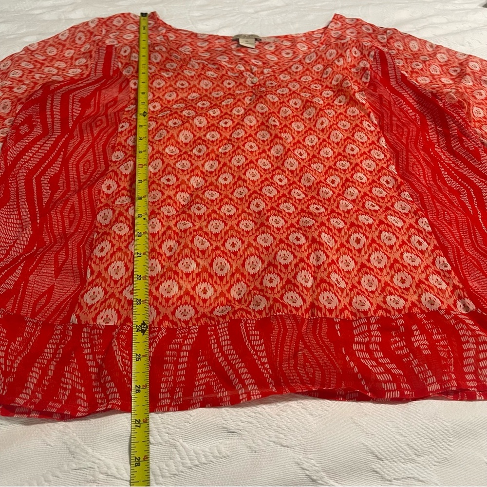 Lucky Brand Caley Mixed Print Orange Sheer Boho Peasant Blouse - Picture 7 of 9